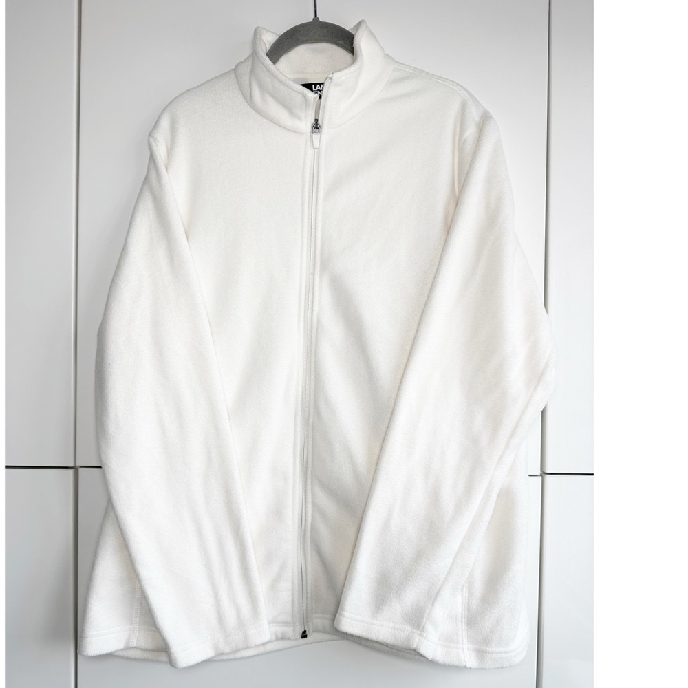 Lands’ End Fleece Zip Up Jacket Cream/Ivory Size XL Warm Cozy Pockets Granola